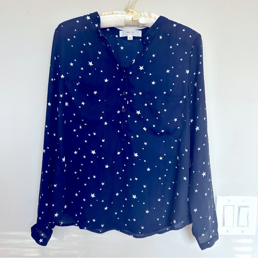 Love Tree Los Angeles bluelong sleeve Half-placket with stars open back size M